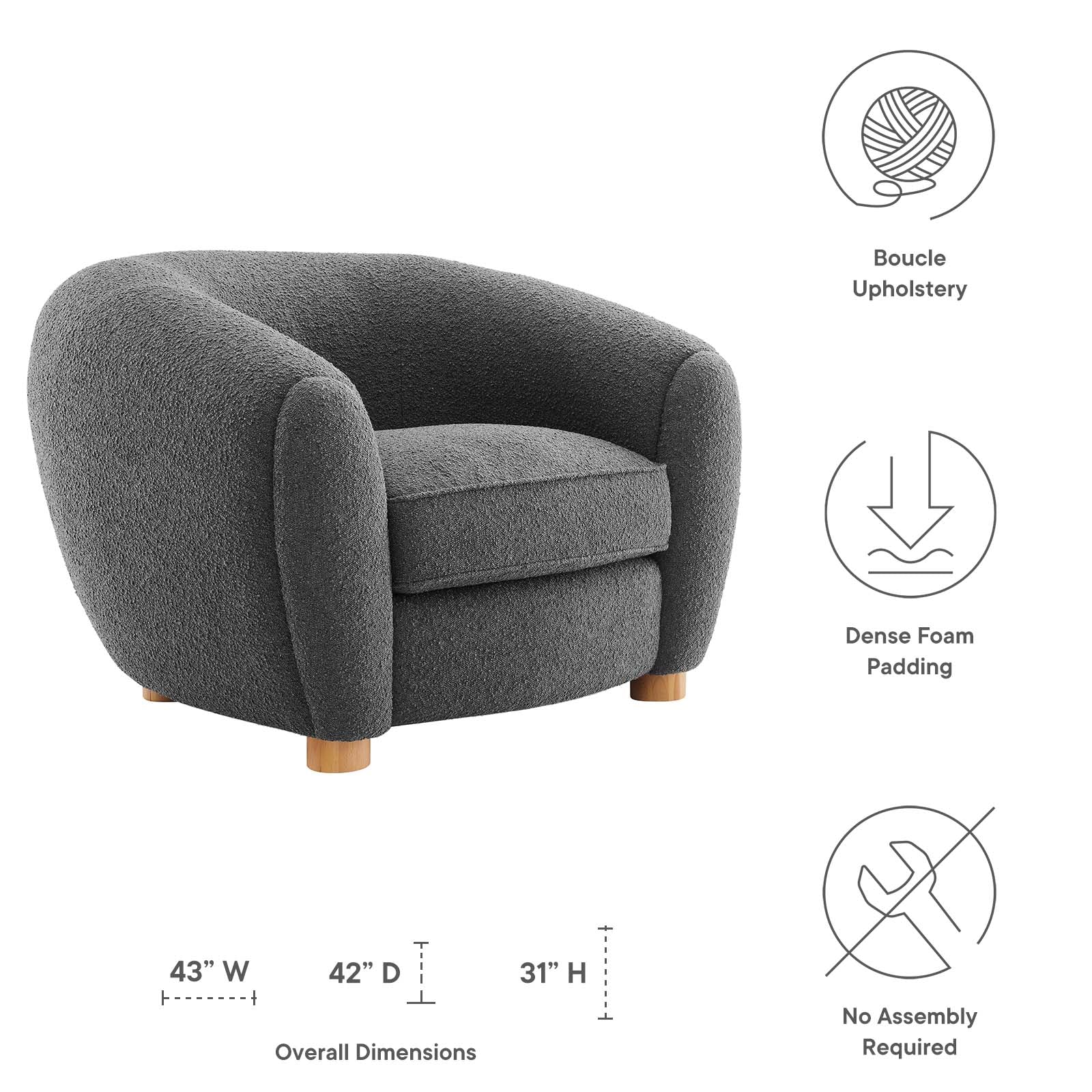 Abundant Boucle Upholstered Fabric Armchair By Modway | Armchairs | 