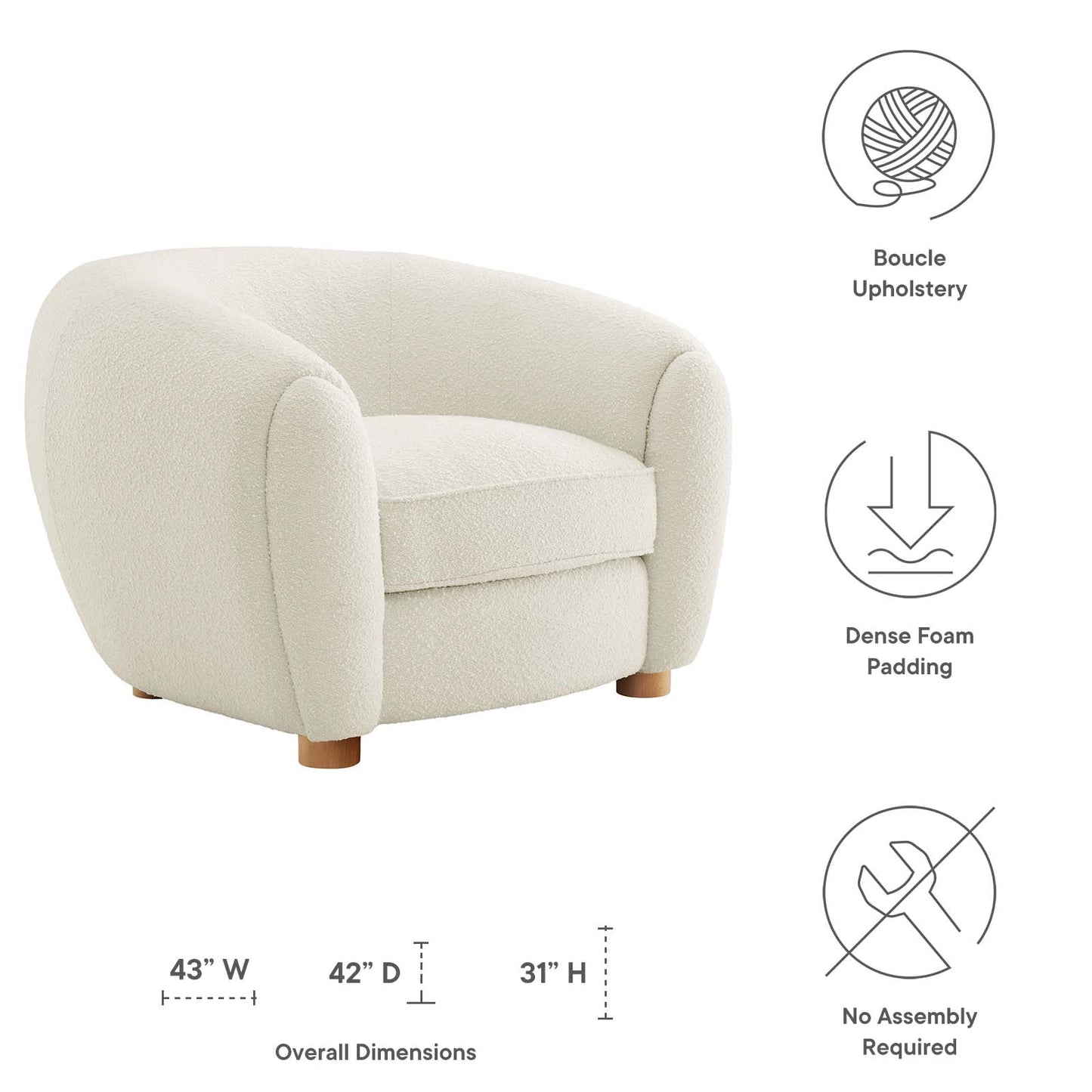 Abundant Boucle Upholstered Fabric Armchair By Modway | Armchairs | 